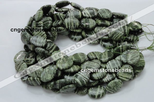 CSJ54 15.5 inches 18*25mm oval green silver line jasper beads