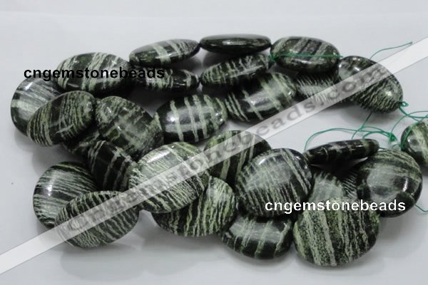 CSJ56 15.5 inches 30*40mm oval green silver line jasper beads