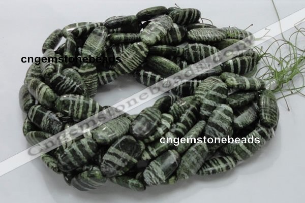 CSJ57 15.5 inches 15*30mm oval green silver line jasper beads