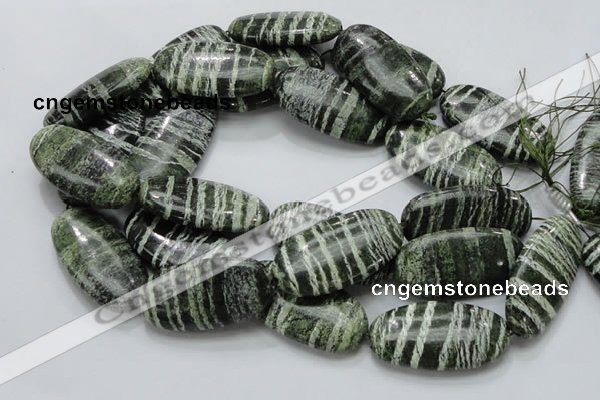 CSJ59 15.5 inches 25*50mm oval green silver line jasper beads