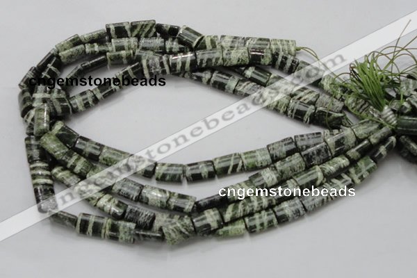 CSJ60 15.5 inches 10*14mm rectangle green silver line jasper beads