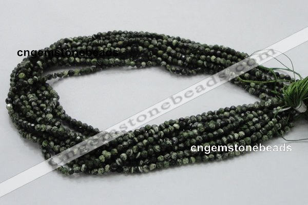 CSJ62 15.5 inches 4mm faceted round green silver line jasper beads