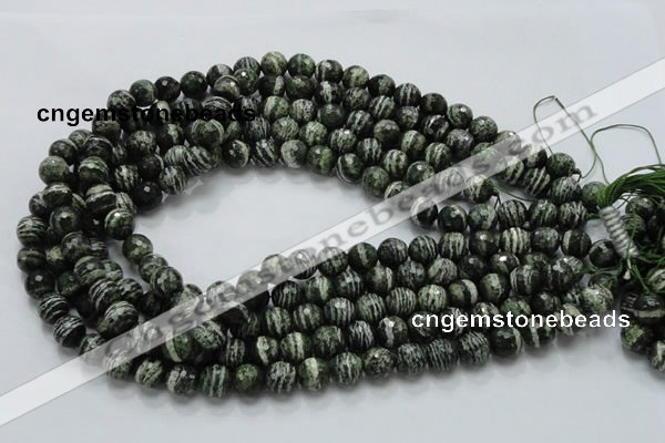 CSJ65 15.5 inches 10mm faceted round green silver line jasper beads