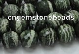 CSJ66 15.5 inches 12mm faceted round green silver line jasper beads