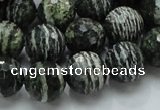 CSJ67 15.5 inches 14mm faceted round green silver line jasper beads