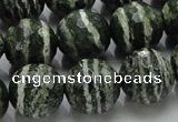 CSJ68 15.5 inches 16mm faceted round green silver line jasper beads