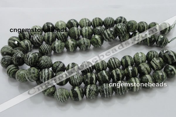 CSJ68 15.5 inches 16mm faceted round green silver line jasper beads