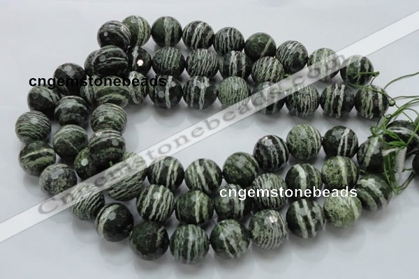 CSJ69 15.5 inches 20mm faceted round green silver line jasper beads