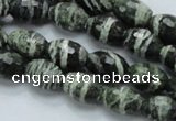 CSJ71 15.5 inches 10*14mm faceted rice green silver line jasper beads