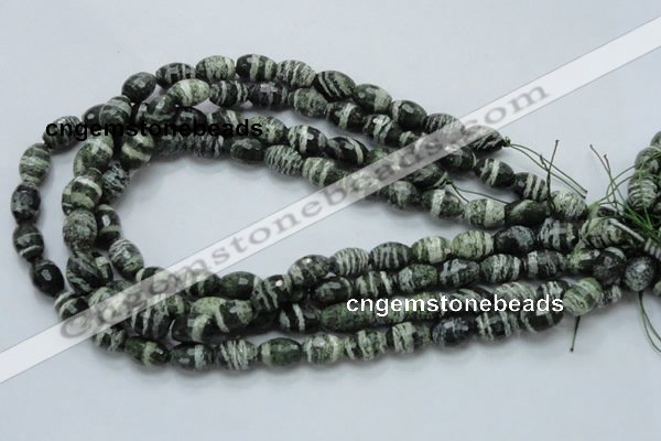 CSJ71 15.5 inches 10*14mm faceted rice green silver line jasper beads