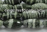 CSJ72 15.5 inches 10*20mm faceted rice green silver line jasper beads