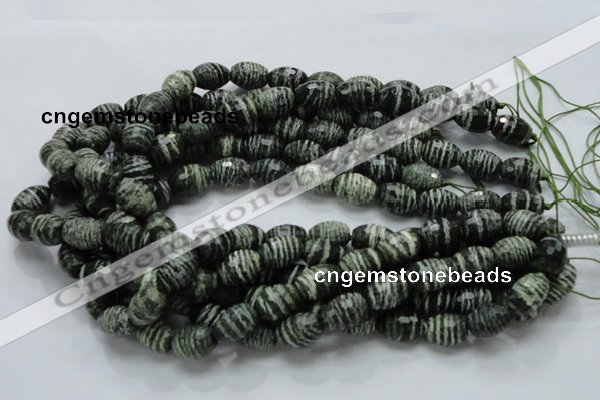 CSJ73 15.5 inches 11*16mm faceted rice green silver line jasper beads