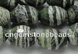 CSJ74 15.5 inches 15*20mm faceted rice green silver line jasper beads