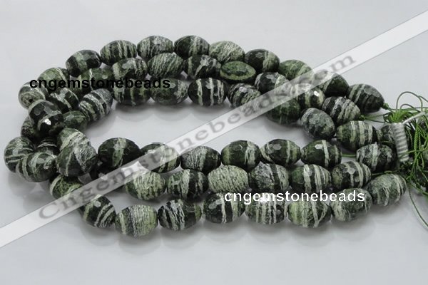 CSJ74 15.5 inches 15*20mm faceted rice green silver line jasper beads