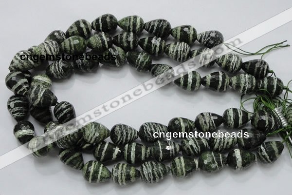 CSJ77 15.5 inches 15*20mm faceted teardrop green silver line jasper beads