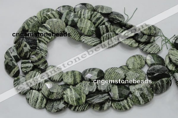 CSJ79 15.5 inches 18*25mm faceted oval green silver line jasper beads