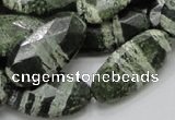 CSJ80 15.5 inches 15*30mm faceted oval green silver line jasper beads