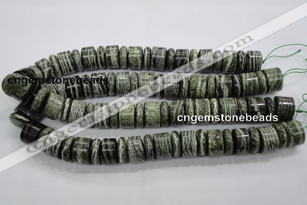 CSJ85 15.5 inches 6*18mm & 12*18mm rondelle green silver line jasper beads