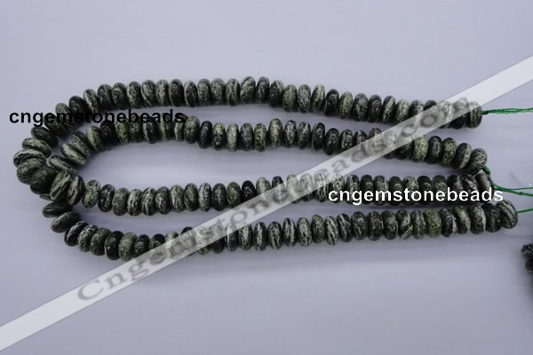 CSJ89 15.5 inches 6*12mm rondelle green silver line jasper beads