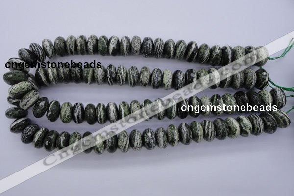 CSJ92 15.5 inches 8*16mm faceted rondelle green silver line jasper beads