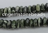 CSJ95 15.5 inches 5*10mm faceted rondelle green silver line jasper beads