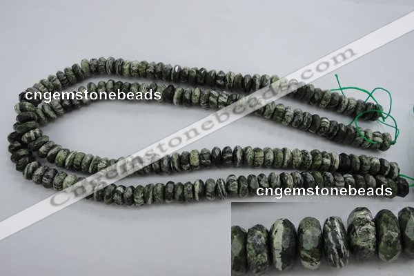 CSJ95 15.5 inches 5*10mm faceted rondelle green silver line jasper beads