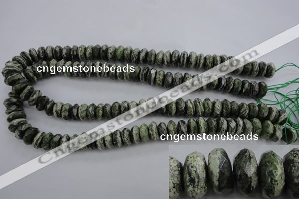 CSJ96 15.5 inches 6*12mm faceted rondelle green silver line jasper beads