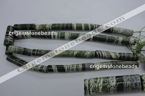 CSJ98 15.5 inches 10*30mm tube green silver line jasper beads