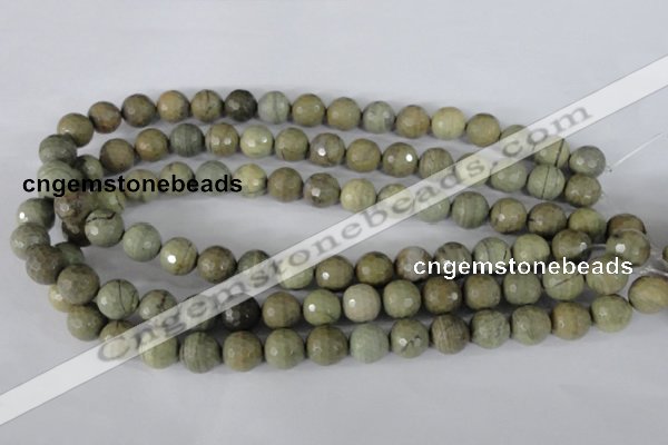 CSL112 15.5 inches 12mm faceted round silver leaf jasper beads