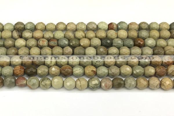 CSL171 15 inches 6mm faceted round silver leaf jasper gemstone beads