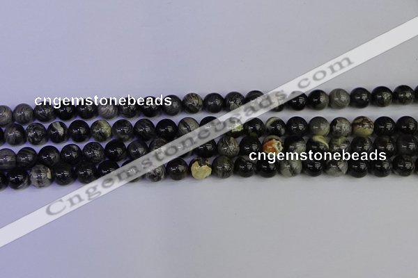 CSL212 15.5 inches 8mm round black silver leaf jasper beads