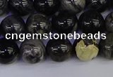 CSL213 15.5 inches 10mm round black silver leaf jasper beads