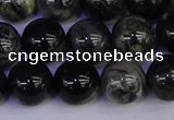 CSL215 15.5 inches 14mm round black silver leaf jasper beads