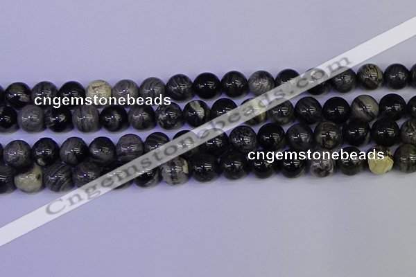 CSL215 15.5 inches 14mm round black silver leaf jasper beads