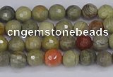 CSL230 15.5 inches 4mm faceted round silver leaf jasper beads