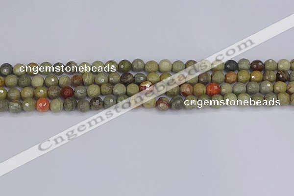 CSL231 15.5 inches 6mm faceted round silver leaf jasper beads