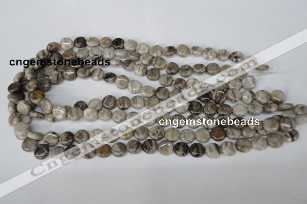 CSL27 15.5 inches 10mm flat round silver leaf jasper beads wholesale