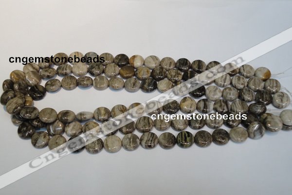 CSL28 15.5 inches 12mm flat round silver leaf jasper beads wholesale