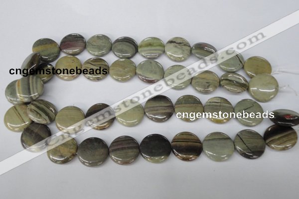 CSL32 15.5 inches 20mm flat round silver leaf jasper beads wholesale