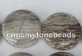 CSL35 15.5 inches 30mm flat round silver leaf jasper beads wholesale