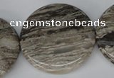 CSL37 15.5 inches 40mm flat round silver leaf jasper beads wholesale