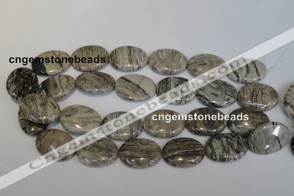 CSL46 15.5 inches 20*30mm oval silver leaf jasper beads wholesale