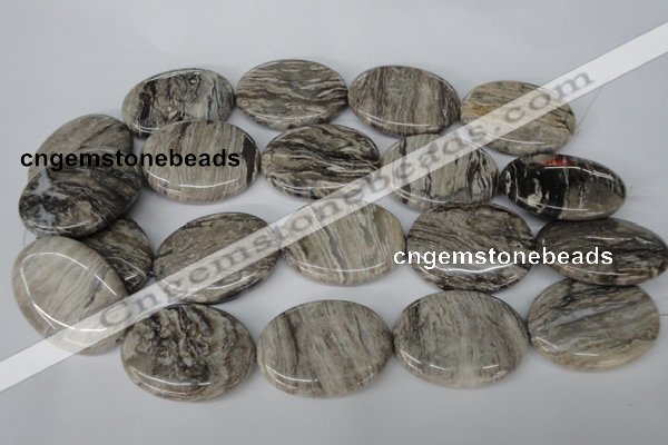 CSL48 15.5 inches 30*40mm oval silver leaf jasper beads wholesale