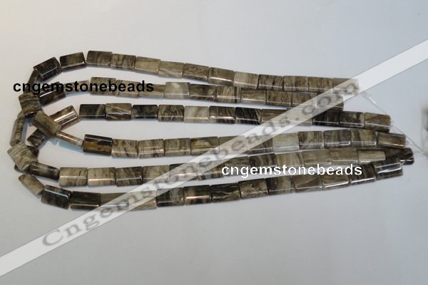 CSL74 15.5 inches 10*14mm flat tube silver leaf jasper beads wholesale