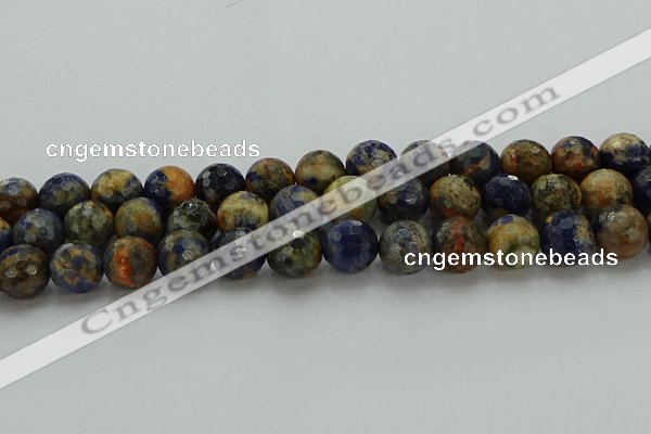 CSO755 15.5 inches 14mm faceted round orange sodalite beads