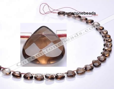 CSQ04 10mm faceted flat teardrop natural smoky quartz beads