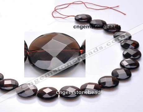 CSQ10 18mm faceted coin A grade natural smoky quartz beads