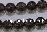 CSQ105 15.5 inches 14mm faceted round grade AA natural smoky quartz beads