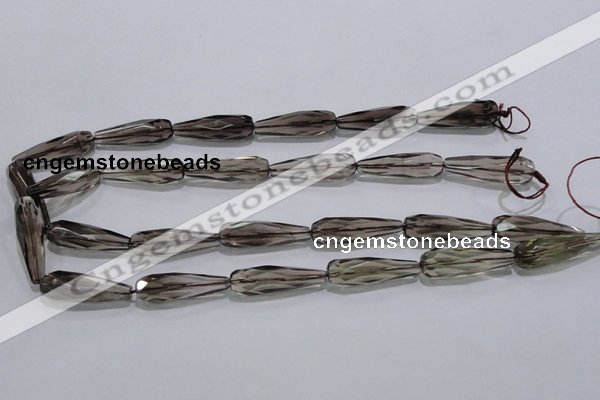 CSQ115 10*30mm faceted teardrop grade AA natural smoky quartz beads