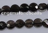 CSQ123 10mm faceted flat round grade AA natural smoky quartz beads